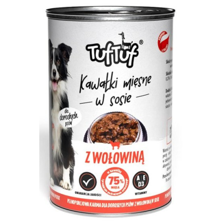 TUF TUF Kawałki mięsne z wołowiną dla psa puszka 415g - All4Animals
