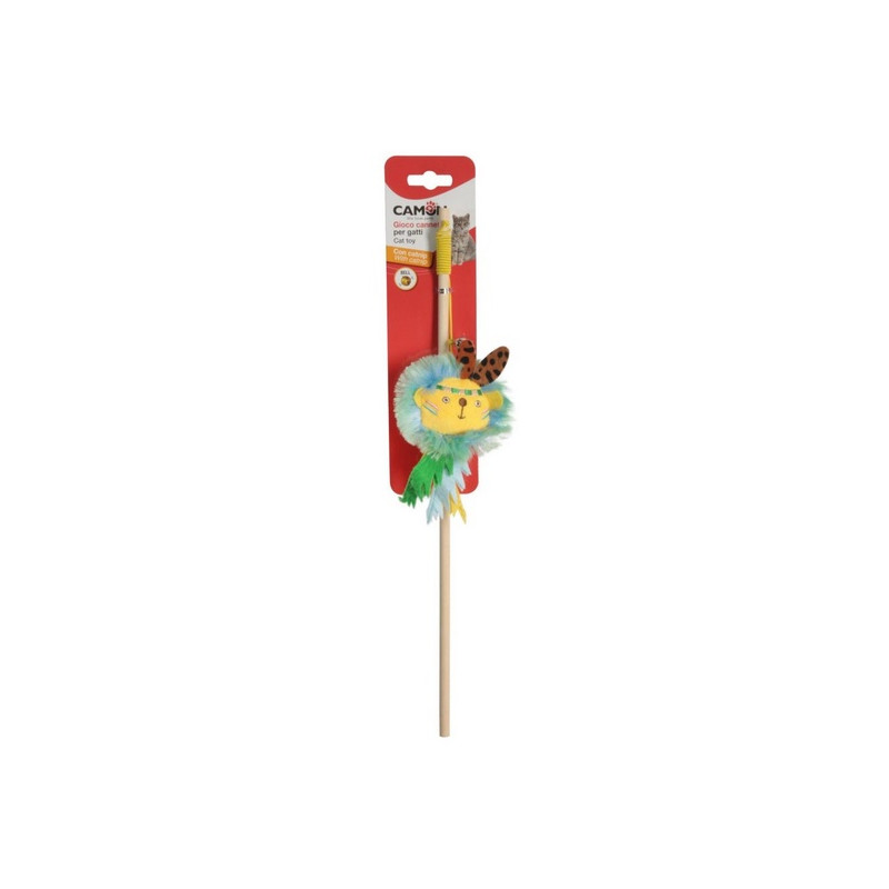 Camon Cat Toy Wędka drewniana z dzwonkiem i kocimiętką jungle - All4Animals