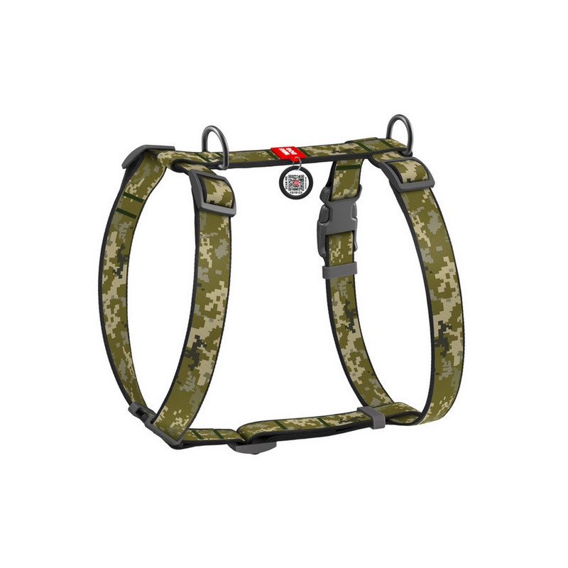 Collar WauDog Nylon Szelki nylonowe anatomiczne w kształcie litery H, z QR-paszportem, plastikowy fastex, wzór MILITARY, rozmiar
