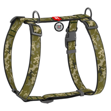 Collar WauDog Nylon Szelki nylonowe anatomiczne w kształcie litery H, z QR-paszportem, plastikowy fastex, wzór MILITARY, rozmiar