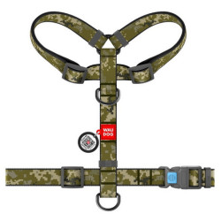 Collar WauDog Nylon Szelki nylonowe anatomiczne w kształcie litery H, z QR-paszportem, plastikowy fastex, wzór MILITARY, rozmiar