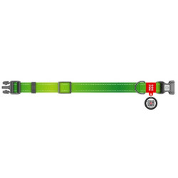 Collar WauDog Nylon Mono Obroża nylonowa odblaskowa z QR-paszportem, plastikowy fastex, M 20mm/28-40cm jasnozielona - All4Animal