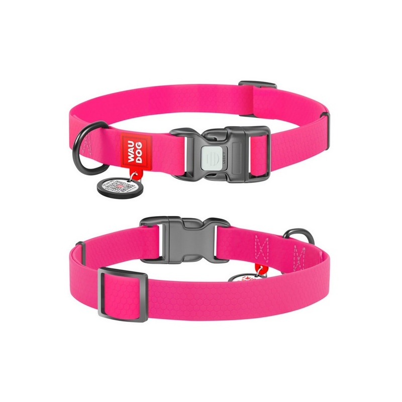 Collar Waterproof Obroża wodoodporna z QR-paszportem, plastikowy fastex, S 15mm/25-35cm różowa - All4Animals
