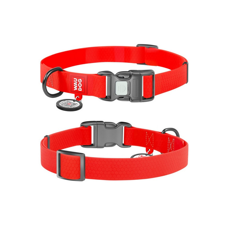 Collar Waterproof Obroża wodoodporna z QR-paszportem, plastikowy fastex, M 20mm/28-40cm czerwona - All4Animals