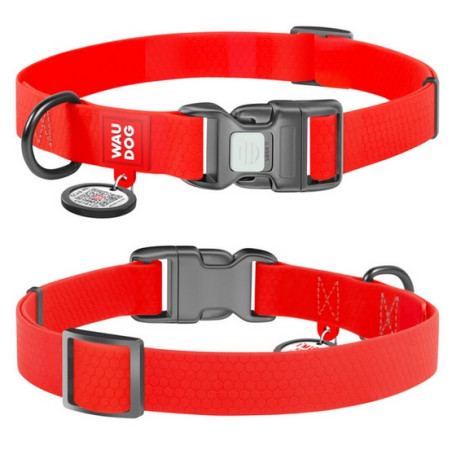 Collar Waterproof Obroża wodoodporna z QR-paszportem, plastikowy fastex, M 20mm/28-40cm czerwona - All4Animals