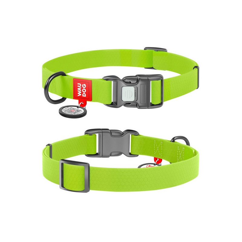 Collar Waterproof Obroża wodoodporna z QR-paszportem, plastikowy fastex, L 25mm/33-49cm jasnozielona - All4Animals