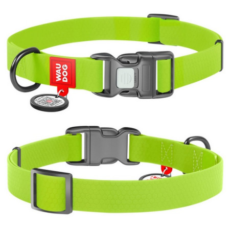Collar Waterproof Obroża wodoodporna z QR-paszportem, plastikowy fastex, L 25mm/33-49cm jasnozielona - All4Animals