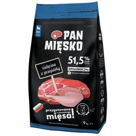 Pan Mięsko Karma sucha dla psa - dla szczeniąt cielęcina i przepiórka chrupki L 9kg - All4Animals