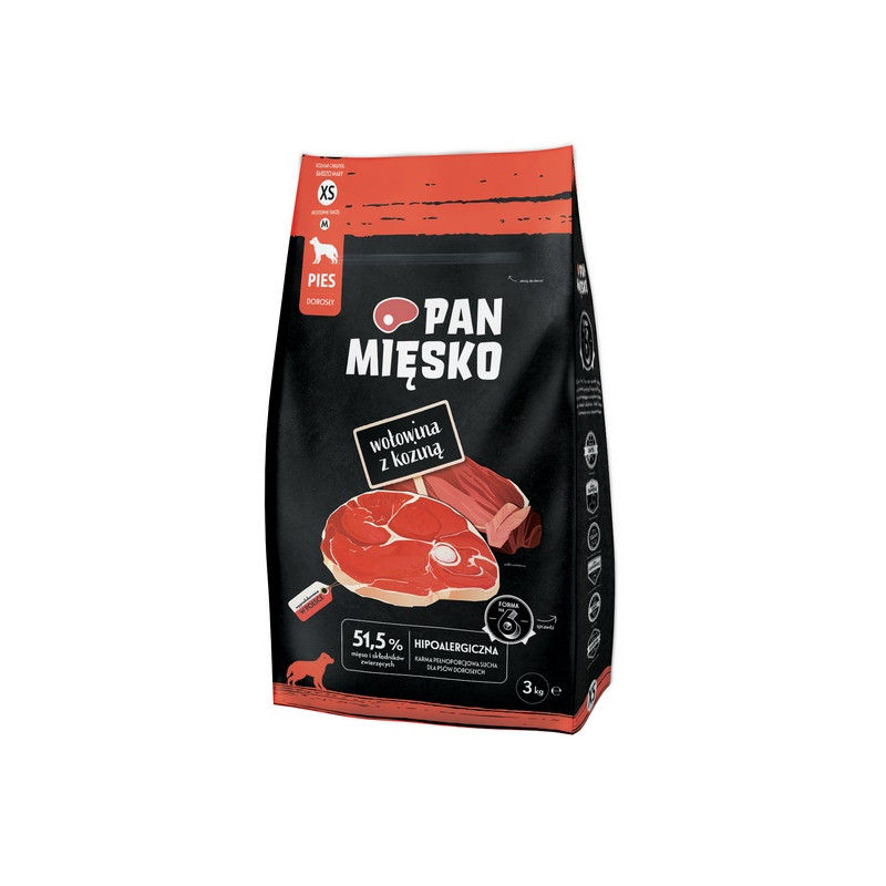 Pan Mięsko Karma sucha dla psa - wołowina i kozina chrupki XS 3kg - All4Animals