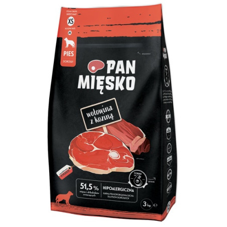 Pan Mięsko Karma sucha dla psa - wołowina i kozina chrupki XS 3kg - All4Animals