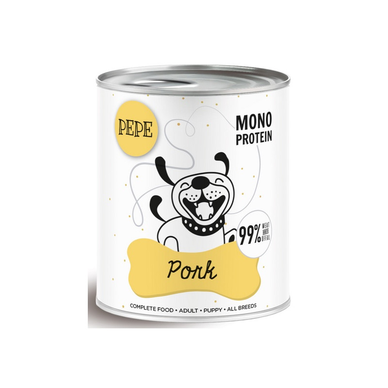 Paka Zwierzaka PEPE Pork (wieprzowina) puszka 800g - All4Animals