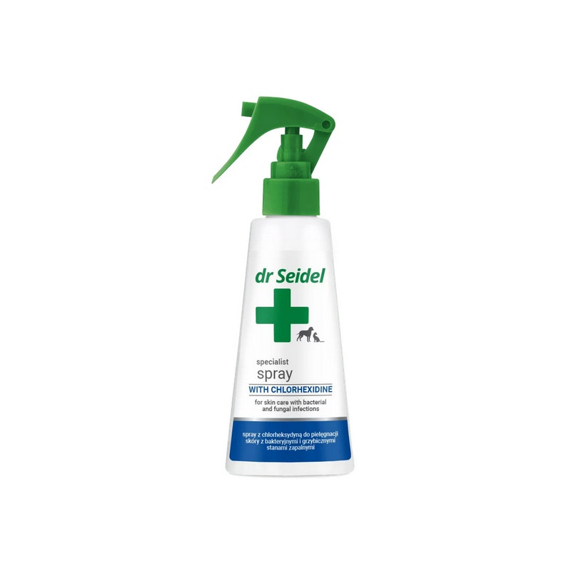 Dr Seidel Spray z chlorheksydyną - do skóry z bakteryjnymi i grzybiczymi stanami zapalnymi 100ml - All4Animals