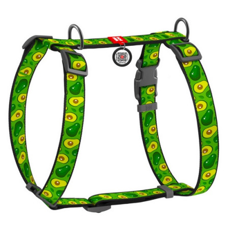 Collar WauDog Nylon Szelki nylonowe anatomiczne w kształcie litery H, z QR-paszportem, plastikowy fastex, wzór AWOKADO, rozmiar 