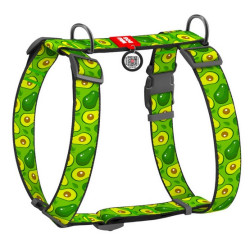 Collar WauDog Nylon Szelki nylonowe anatomiczne w kształcie litery H, z QR-paszportem, plastikowy fastex, wzór AWOKADO, rozmiar 