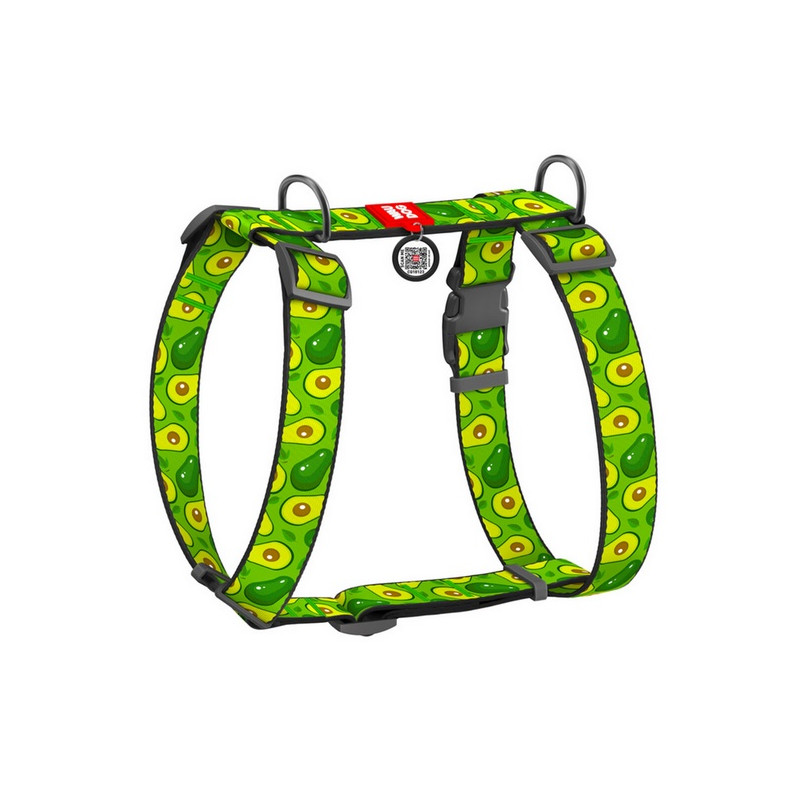 Collar WauDog Nylon Szelki nylonowe anatomiczne w kształcie litery H, z QR-paszportem, plastikowy fastex, wzór AWOKADO, rozmiar 