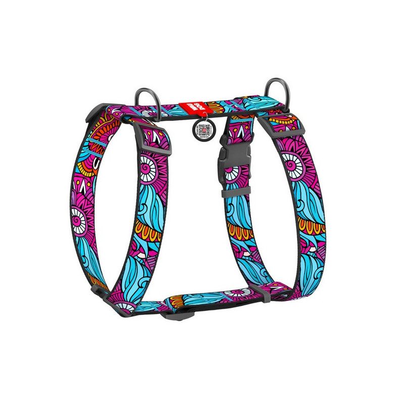 Collar WauDog Nylon Szelki nylonowe anatomiczne w kształcie litery H, z QR-paszportem, plastikowy fastex, wzór LATO, rozmiar XL 