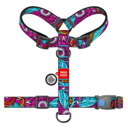 Collar WauDog Nylon Szelki nylonowe anatomiczne w kształcie litery H, z QR-paszportem, plastikowy fastex, wzór LATO, rozmiar XL 