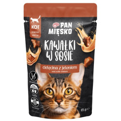 Pan Mięsko Karma mokra dla kota - cielęcina i jeleń kawałki w sosie saszetka 85g - All4Animals