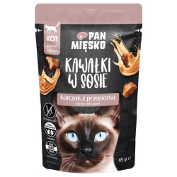 Pan Mięsko Karma mokra dla kota - kurczak i przepiórka kawałki w sosie saszetka 85g - All4Animals