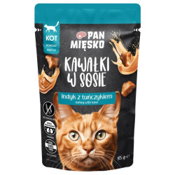 Pan Mięsko Karma mokra dla kota - indyk i tuńczyk kawałki w sosie saszetka 85g - All4Animals