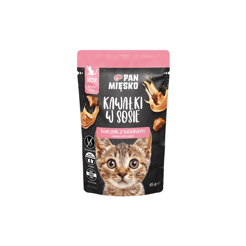 Pan Mięsko Karma mokra dla kota - Kitten kurczak i królik kawałki w sosie saszetka 85g - All4Animals