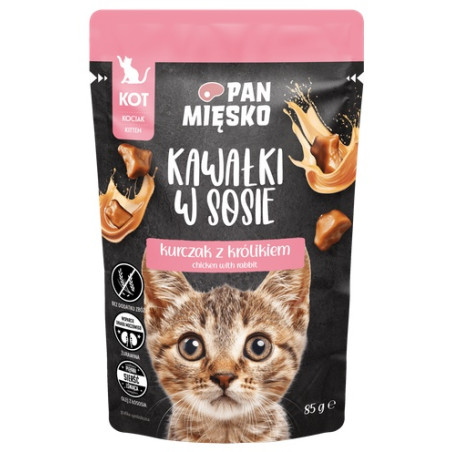 Pan Mięsko Karma mokra dla kota - Kitten kurczak i królik kawałki w sosie saszetka 85g - All4Animals