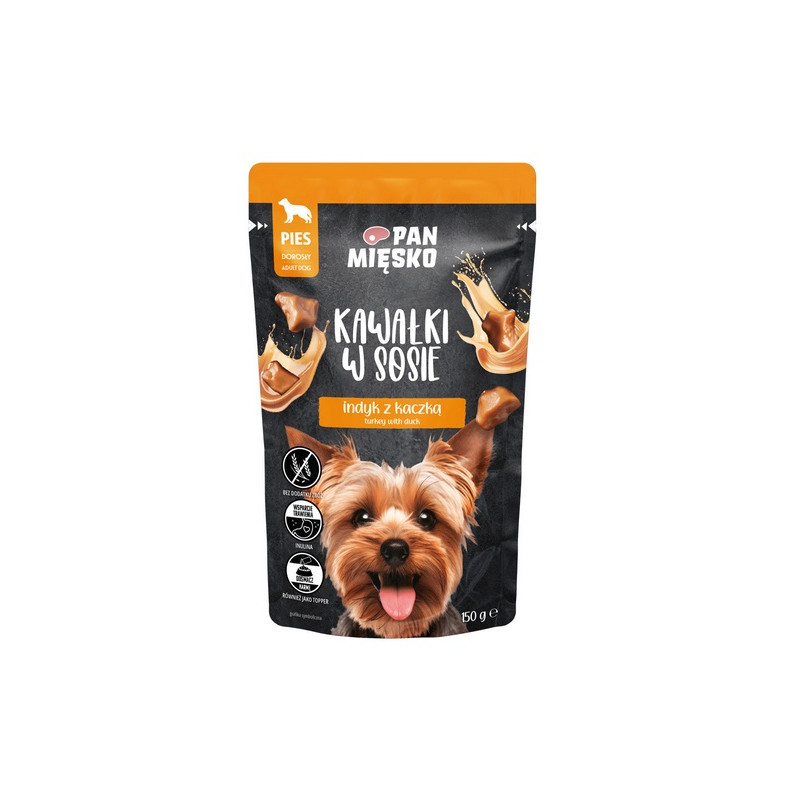 Pan Mięsko Karma mokra dla psa - indyk z kaczką kawałki w sosie saszetka 150g - All4Animals