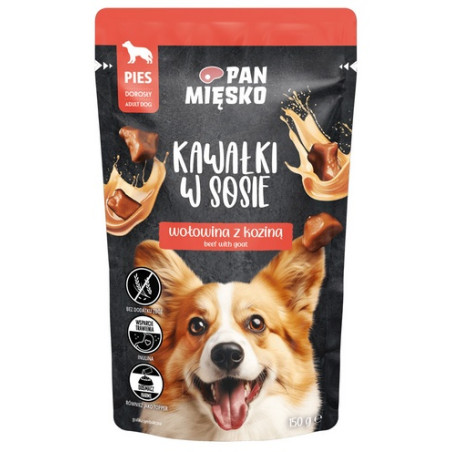 Pan Mięsko Karma mokra dla psa - wołowina z koziną kawałki w sosie saszetka 150g - All4Animals