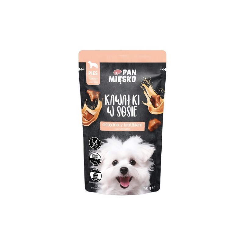 Pan Mięsko Karma mokra dla psa - cielęcina z królikiem kawałki w sosie saszetka 150g - All4Animals