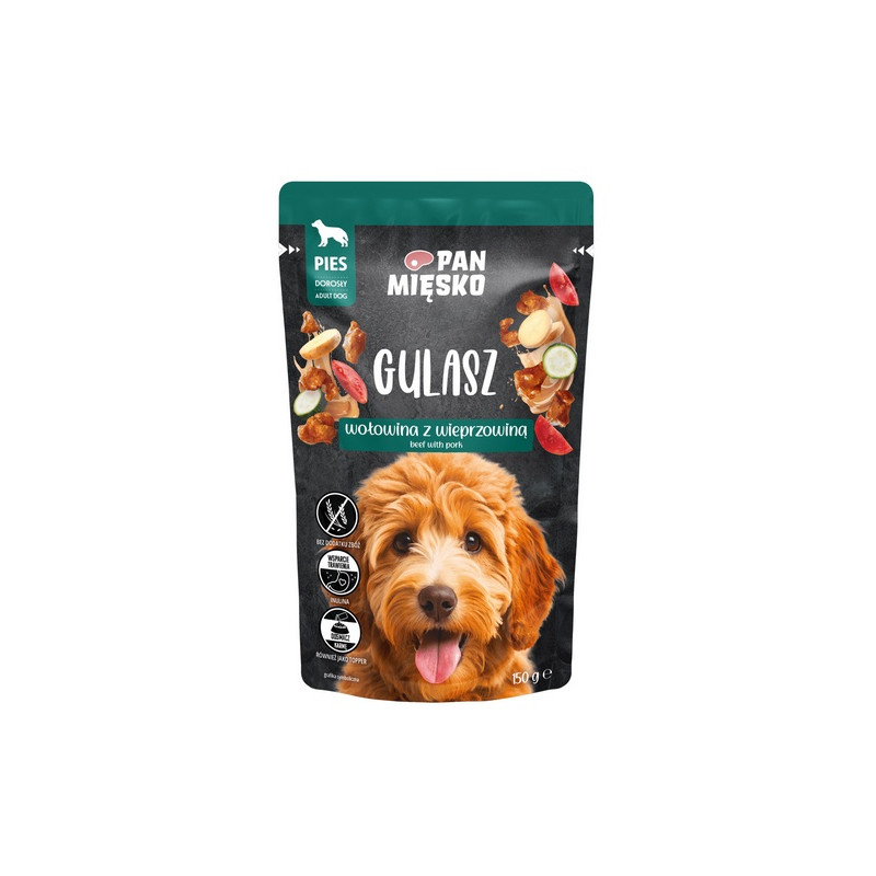 Pan Mięsko Karma mokra dla psa - Gulasz wołowina z wieprzowiną saszetka 150g - All4Animals