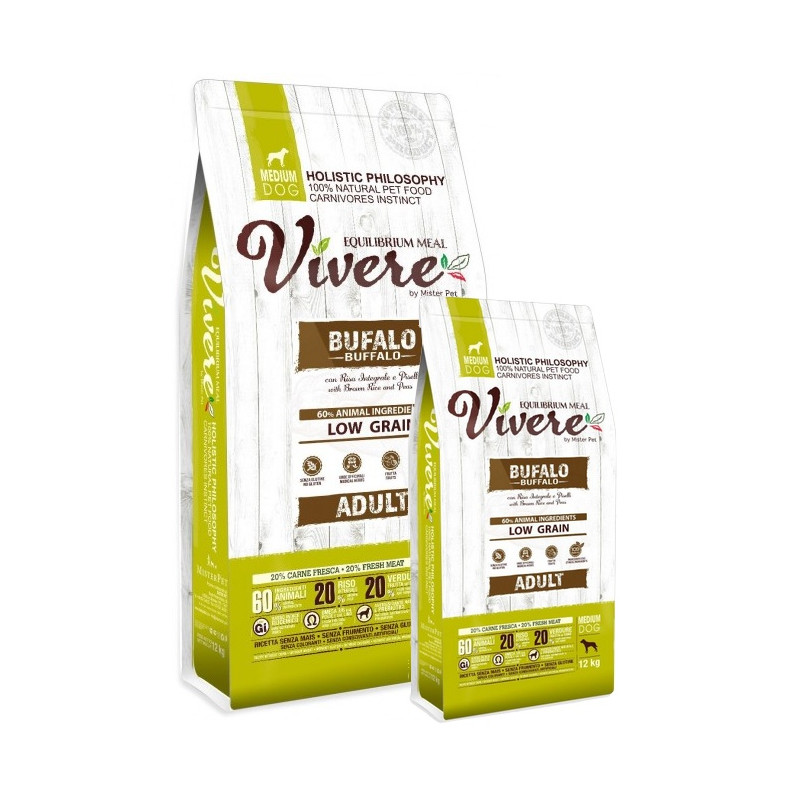 Vivere Dog Medium Adult Buffalo Karma Monobiałkowa z Bawołem 12+3kg - All4Animals