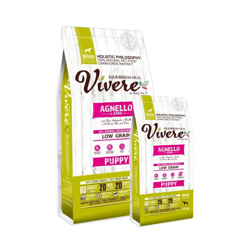 Vivere Dog Medium Puppy Lamb Monobiałkowa karma dla szczeniąt z jagnięciną 12+3kg - All4Animals