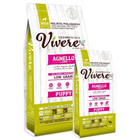 Vivere Dog Medium Puppy Lamb Monobiałkowa karma dla szczeniąt z jagnięciną 12+3kg - All4Animals