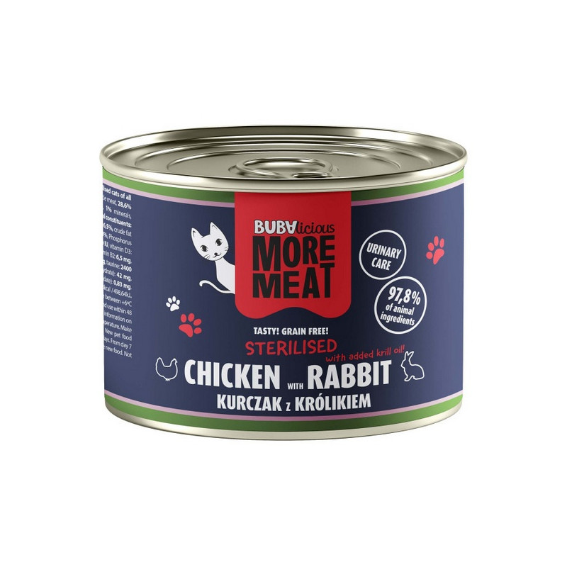 BUBAlicious Kot More Meat Sterilised kurczak i królik puszka 185g - All4Animals