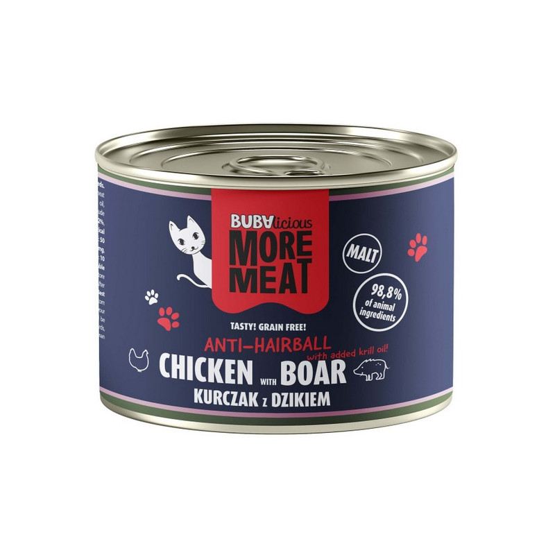 BUBAlicious Kot More Meat Anti-Hairball kurczak i dzik puszka 185g - All4Animals