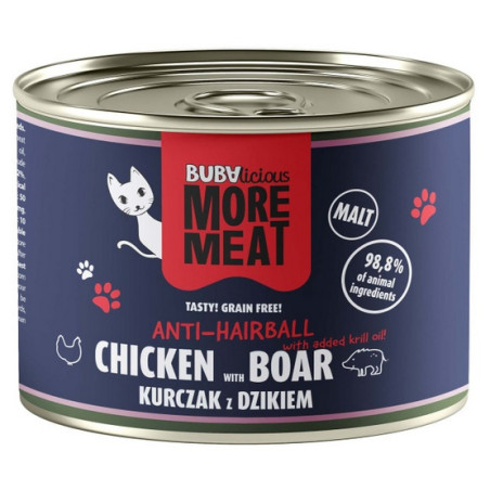 BUBAlicious Kot More Meat Anti-Hairball kurczak i dzik puszka 185g - All4Animals