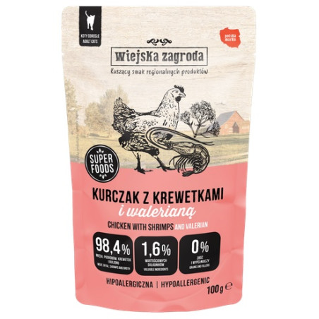 Wiejska Zagroda Kot Kurczak z krewetkami i walerianą saszetka 100g - All4Animals