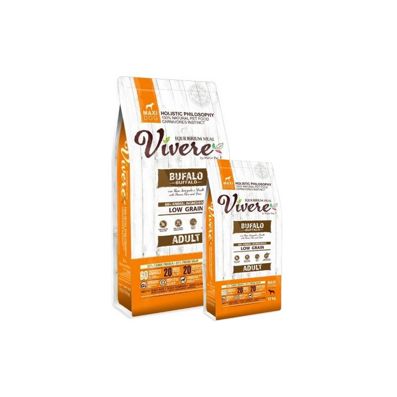 Vivere Maxi Adult Buffalo 12kg Karma Monobiałkowa z Bawołem dla dużych ras 12+3kg - All4Animals